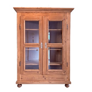Antique Farmhouse Display Cabinet in Natural Wood For Sale