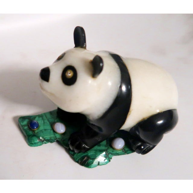 Figurative 1900s Imperial Carved Hardstone Panda on a Malachite Base For Sale - Image 3 of 11