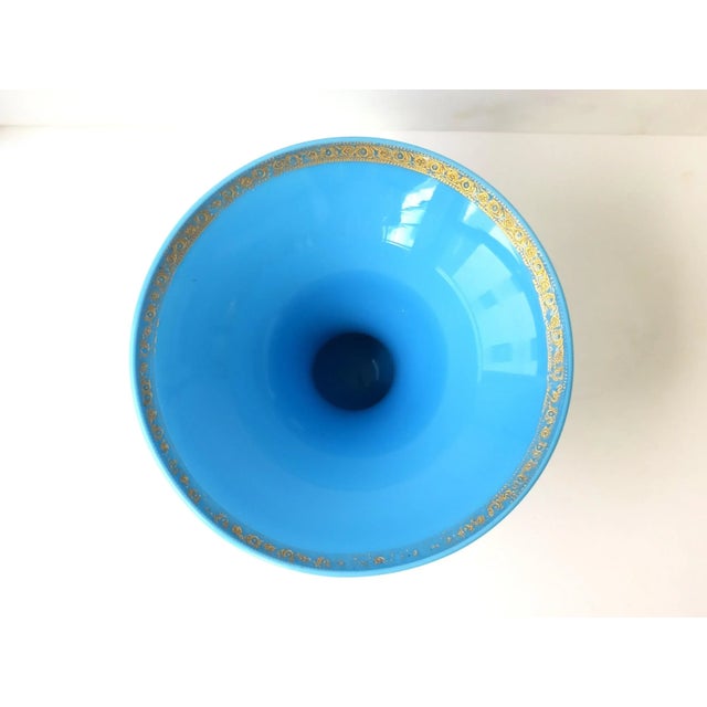 Glass Italian Azure Blue Opaline Glass Vase For Sale - Image 7 of 8