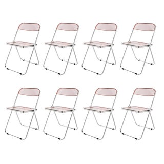 Pink Chrome Framed Chairs from Castelli, 1970s, Set of 8 For Sale