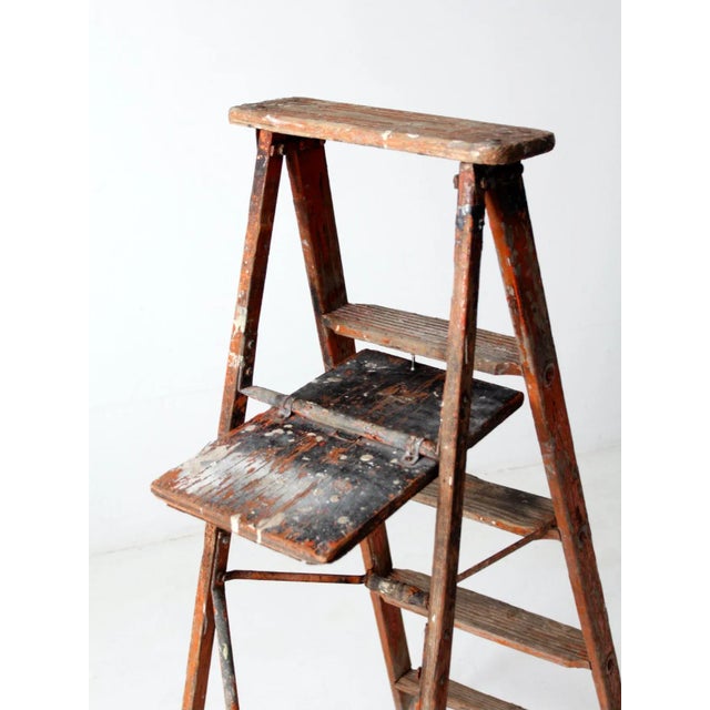 Early 20th Century Vintage Rustic Painted Wooden Ladder For Sale - Image 5 of 12