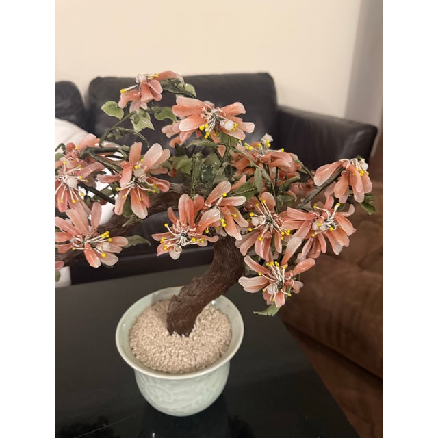 Vtg Bonsai Jade Stone Rose Quartz Agate Glass Flower Leaf TREE Celadon Pot 19in 19in Wide 9in Tall Great condition This...