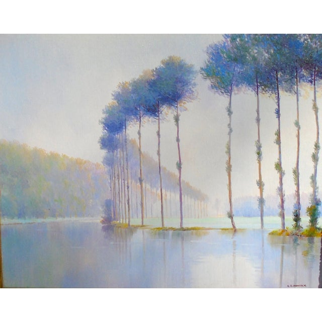 An original oil painting on artist' board by Ken B. Hancock, British artist 1925-2014, "The Rance River, Brittany,...