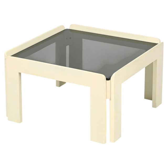 White Square Coffee Table with Smoked Glass by Carlo Scarpa for Afra & Tobia Scarpa, Italy, 1960s For Sale - Image 12 of 12