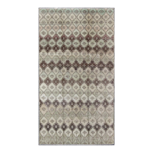 Vintage Distressed Rug With Diamond Modern Design in Earth Tones & Neutrals 6'8 X 12 For Sale