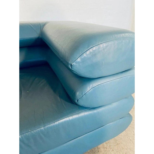 Metal Vintage Postmodern Swedish Turquoise Leather Stacked Lounge Chair, 1980 For Sale - Image 7 of 18