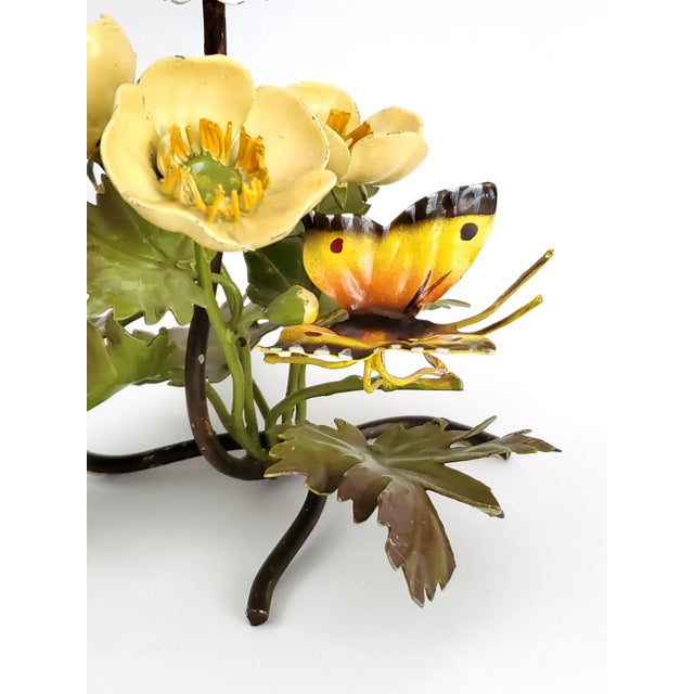 Candlesticks Tole Painted Metal Butterflies & Flowers 1960s Italy For Sale - Image 10 of 12