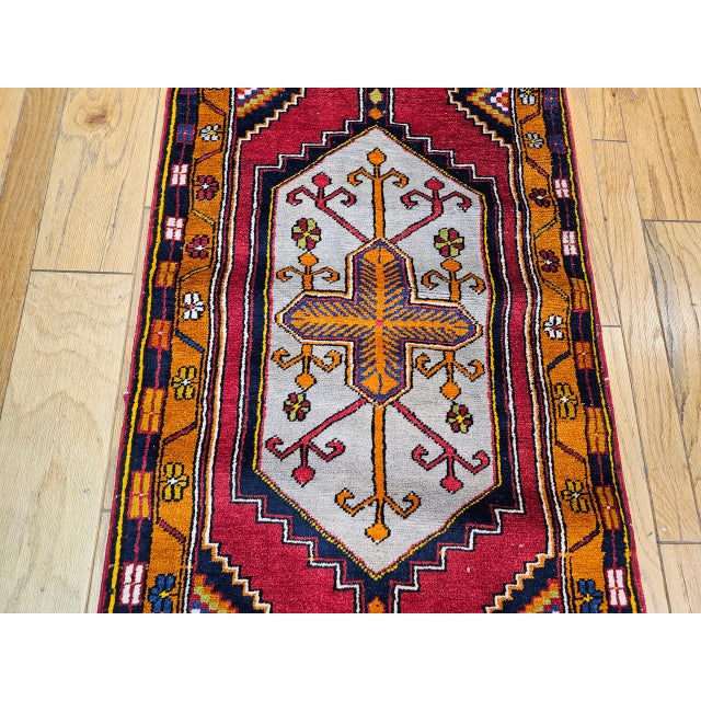 Vintage Turkish Oushak Runner, Handwoven Wool Pile, Geometric Pattern, 3' x 15' For Sale - Image 14 of 16