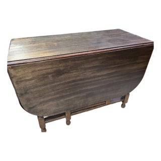 Antique Oak Gateleg Drop-Leaf Table With Barley Twist Legs For Sale
