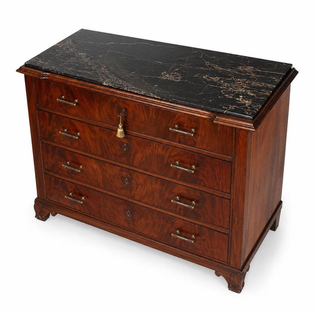 Brown Charles X Italian Venetian Mahogany Commode with Portoro Marble Top, 1830 For Sale - Image 8 of 12