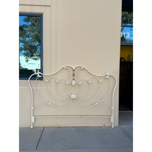 Vintage French Elliott's Design White Iron Brass Full Sunburst Headboard / Footboard Gorgeous Bed Frame in Great Vintage...