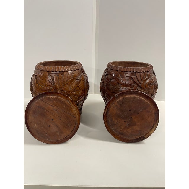 Antique Hand Carved Wooden Hollow Drum-Shaped Chinese Garden Stools—A Pair For Sale In New York - Image 6 of 16