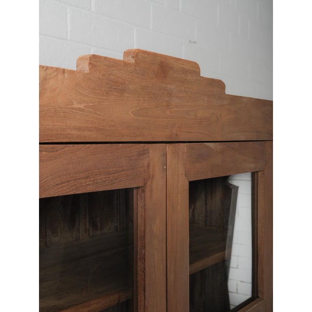 Vintage Wooden Glass-Front Almirah With Paneled Doors and Patinated Finish For Sale - Image 4 of 6