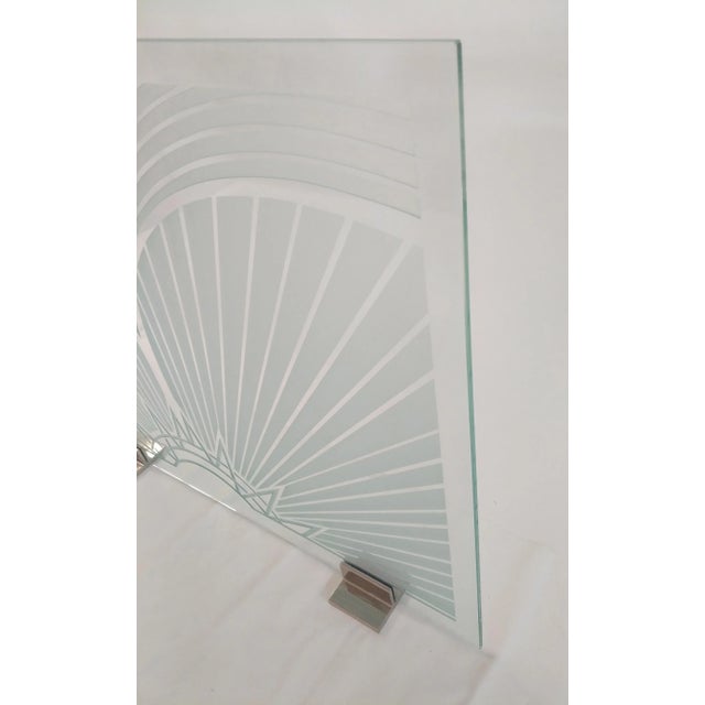 1980s Art Deco Etched Glass and Chrome Fireplace Screen For Sale In Miami - Image 6 of 9