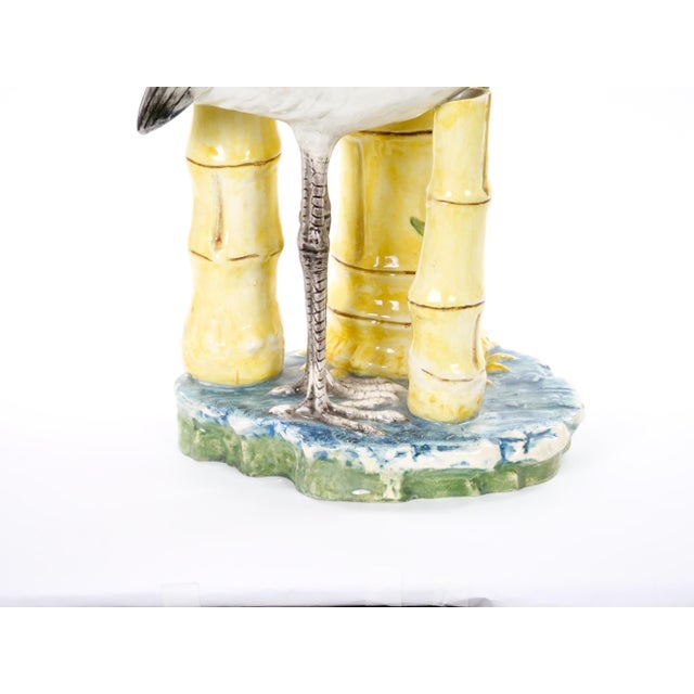 Ceramic Mid-Century Modern Italian Hand-Painted Majolica Heron Figurative Sculpture For Sale - Image 7 of 14