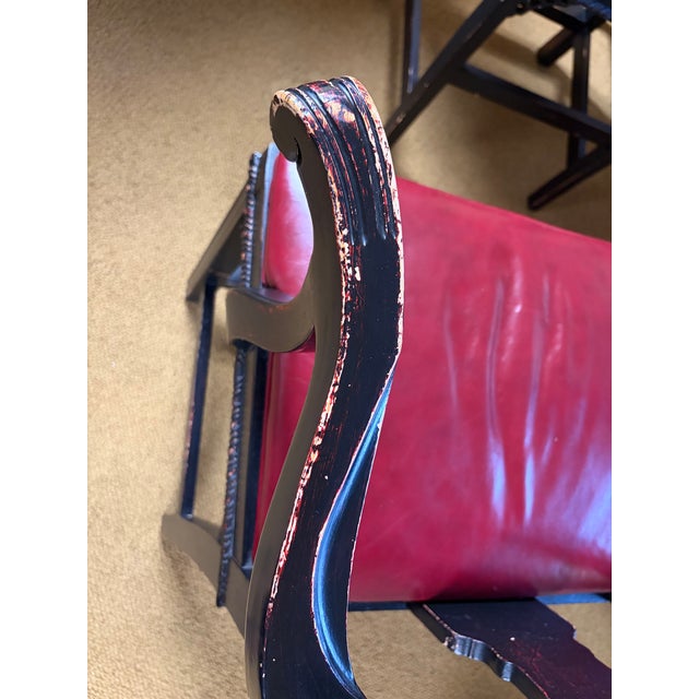 1990s Vintage CTH Counter Height Wood Bar Stools With Red Leather Seats, Chippendale Styled For Sale - Image 5 of 10