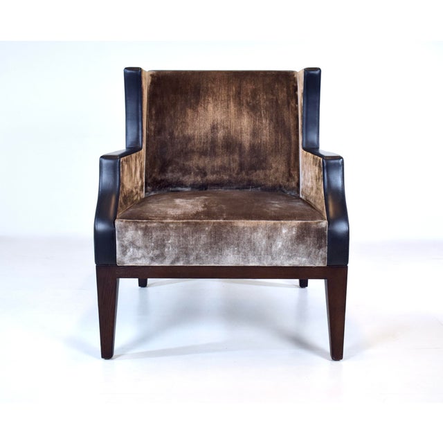 Modern French Christian Liaigre for Holly Hunt Brown Leather & Velvet Chair For Sale - Image 3 of 16
