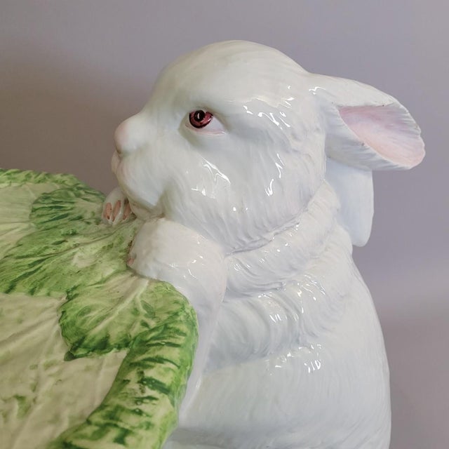 1970s Italian Porcelain Rabbit Sculptural Accent Table Stand With Lettuce Leaf Top, C. 1970s For Sale - Image 5 of 9