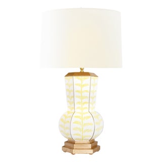 Matthew Izzo Home Catalina Trail Handpainted Tole Table Lamp With Gold Accents and Cream Shade For Sale