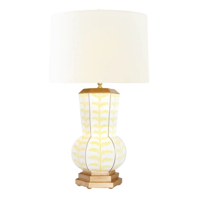 Matthew Izzo Home Catalina Trail Handpainted Tole Table Lamp With Gold Accents and Cream Shade For Sale