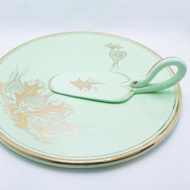French Hand Painted Cake Plate by Proceram, 1950s For Sale - Image 3 of 16