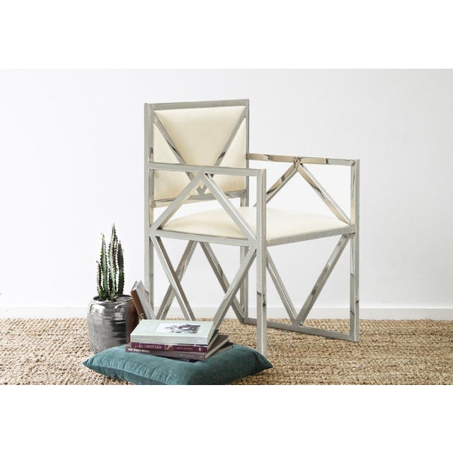 Contemporary Cream Leather X Arm Chair | Chairish