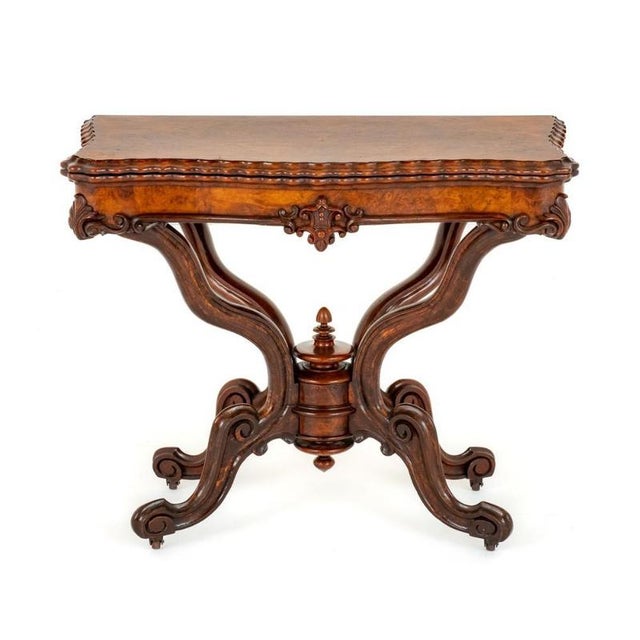 Brown Victorian Card Table in Walnut, 1860s For Sale - Image 8 of 8