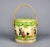 Wood Vintage Majolica Ceramic Biscuit Jar Barrel Wicker Handle For Sale - Image 7 of 10