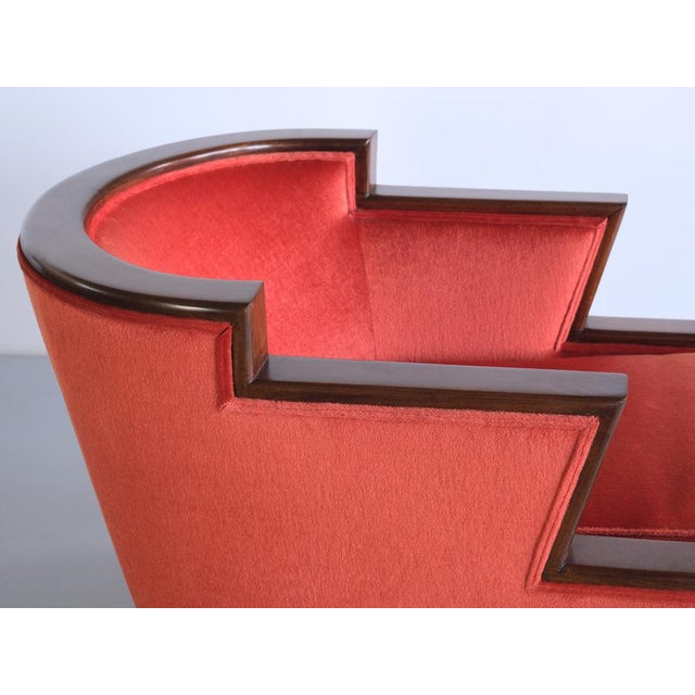 Art Deco Cubist Armchair in Vermilion Mohair Velvet and Maple, Belgium, 1920s For Sale - Image 11 of 17