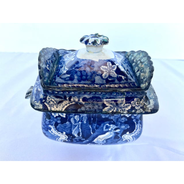 Antique Adams Staffordshire Historical Blue Transferware Covered Sugar Bowl, C. 1820s For Sale - Image 10 of 18