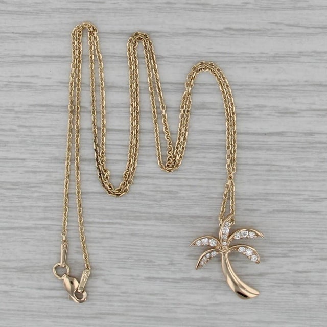 0.20ctw Diamond PalmTree Pendant Necklace 14k Yellow Gold 20" Cable Chain For Sale In Greensboro - Image 6 of 7
