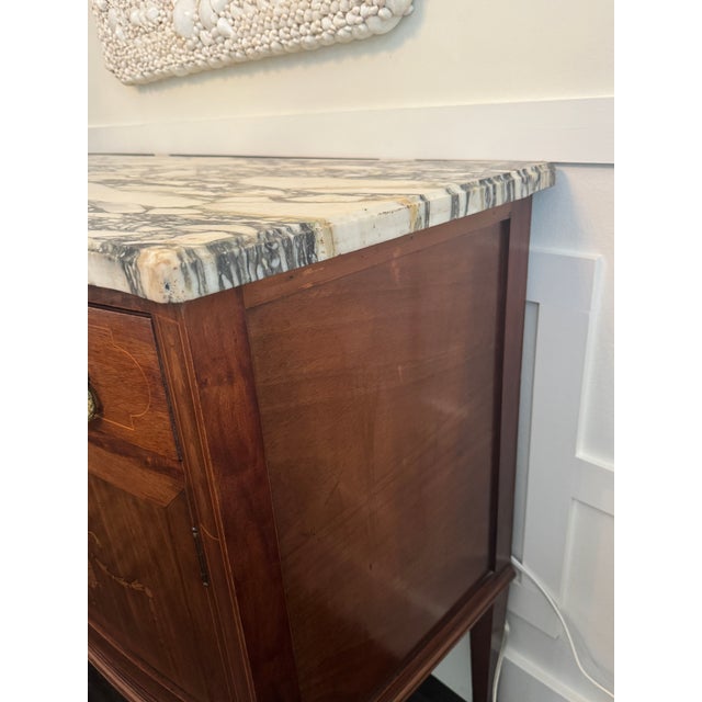 Antique French Louis XVI Demilune Mahogany Calacatta Viola Marble Top Buffet Sideboard Credenza For Sale - Image 18 of 18