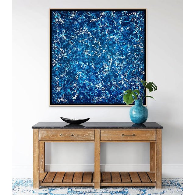Blue Rising No.2 – 48x48 Large Textured Abstract Painting on Canvas, Blue Atmospheric Contemporary Art For Sale - Image 4 of 9