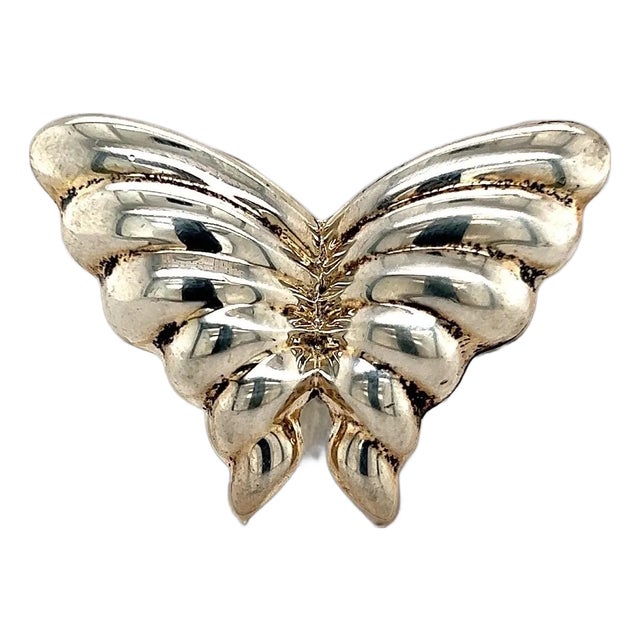 1990s Tiffany & Co Estate Puffed Butterfly Brooch Pin Sterling Silver For Sale