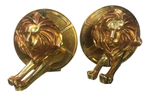 1970s Arthus Bertrand Gilded Bronze Lion and Film Reel Bookends
