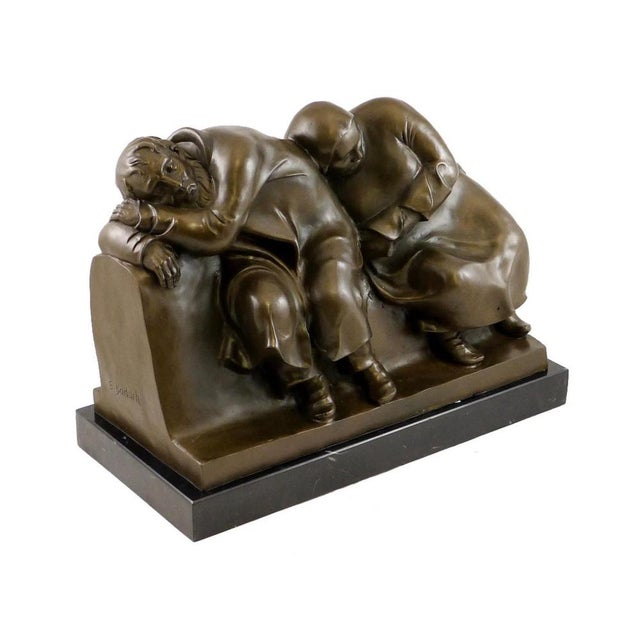 Brown Art Deco Style Sleeping Drifters Sculpture, 20th Century, Bronze For Sale - Image 8 of 9