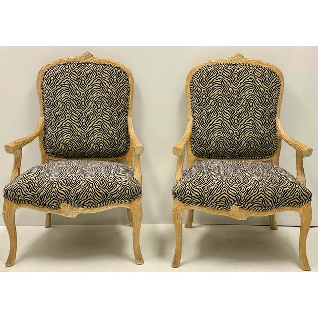 1970s Italian Carved Faux Bois Bergere Chairs - a Pair For Sale - Image 4 of 5