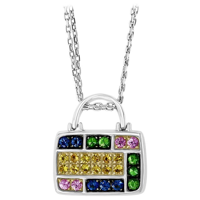 2.0 Carat Multi Sapphire Pendant /Necklace 18 Karat Gold Estate, Pocket Book For Sale - Image 10 of 18