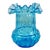 Vintage Peacock Blue Ruffled Art Glass 8" Vase For Sale