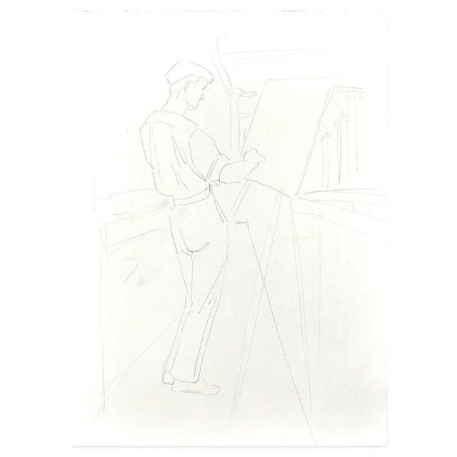 Painter is a beautiful original pencil drawing on ivory-colored paper, realized by an anonymous artist of XX century. An...
