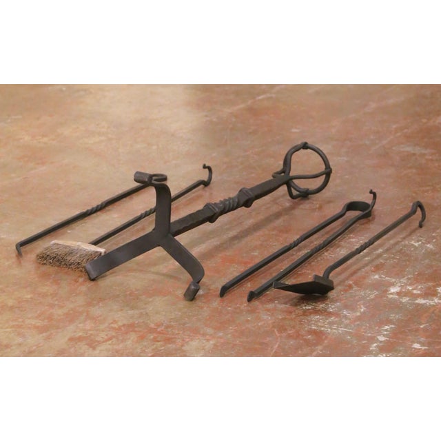 Mid-Century French Gothic Hand-Forged Iron Fireplace Serviteur Set For Sale - Image 10 of 10