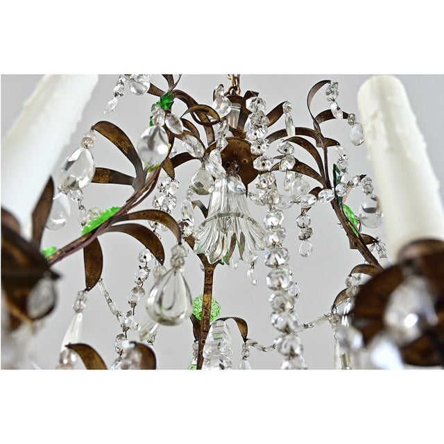 Late 19th Century Late 19th Century French Brass Chandelier with Clear & Green Crystals For Sale - Image 5 of 17