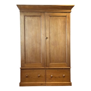 19th Century English Pine Linen Press Wardrobe For Sale