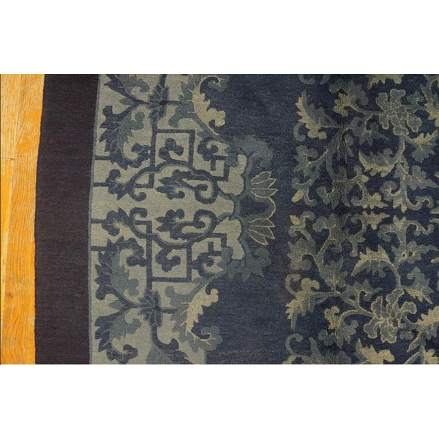 A Beautiful Blue Field and Elegant Floral Light Blue Medallion Antique Chinese Peking Rug For Sale - Image 9 of 12
