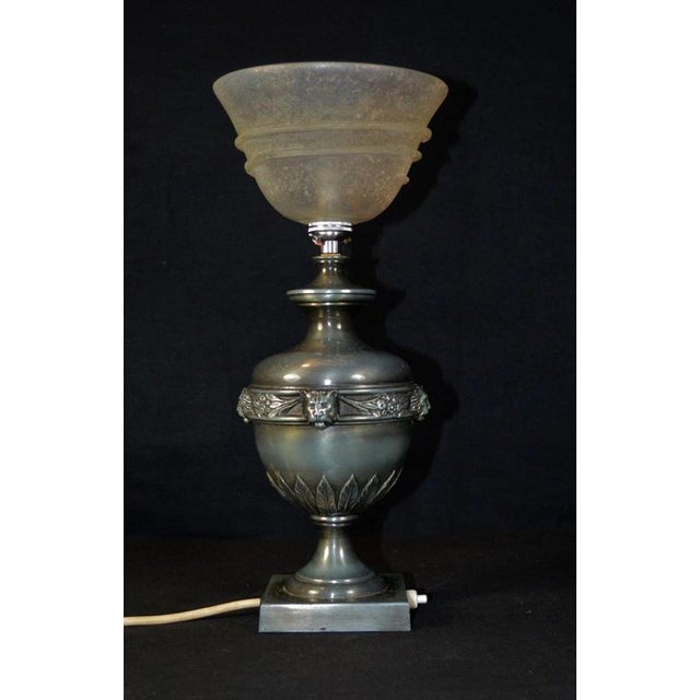 Art Deco French Amphora Table Lamp with Opaline Glass Globe attributed to Brandt, 1930s For Sale - Image 3 of 13