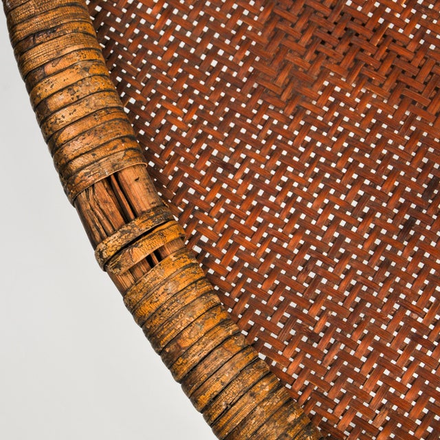 Brown Antique Folding Wood Table With Large Woven Rattan Tray Top For Sale - Image 8 of 17