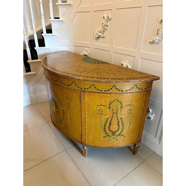 Large Antique Georgian Sheraton Satinwood Hand Painted Cabinet Sideboard, 1800 For Sale - Image 15 of 18
