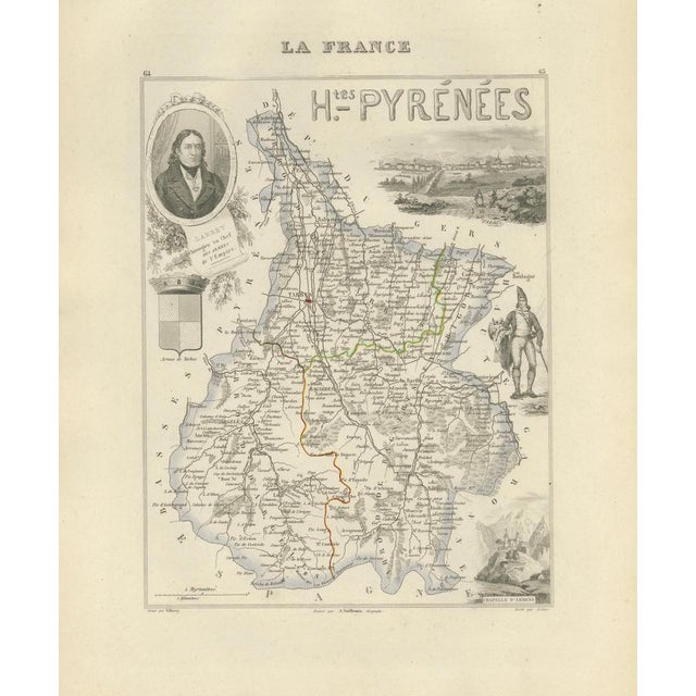 Antique Map of Hautes-Pyrénées by Vuillemin, France, 1850 For Sale - Image 3 of 13