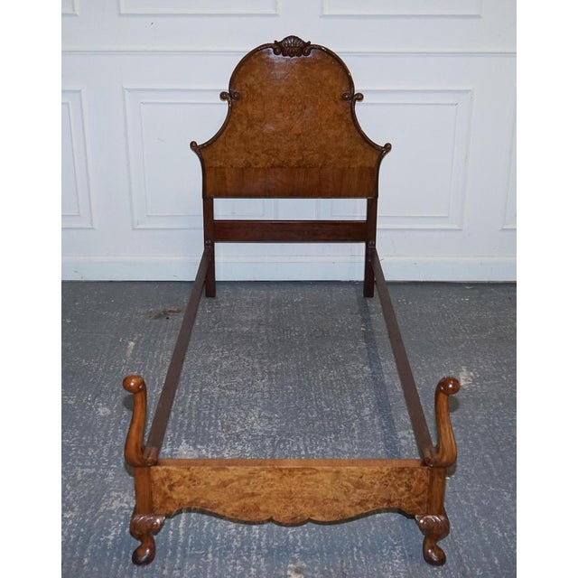 Art Deco English Burr Walnut Vono Bedstead Frame Queen Anne, 1930s For Sale - Image 10 of 16