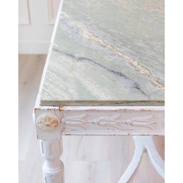 Swedish 1920s Painted Center Table with Green Marble Top For Sale - Image 4 of 12